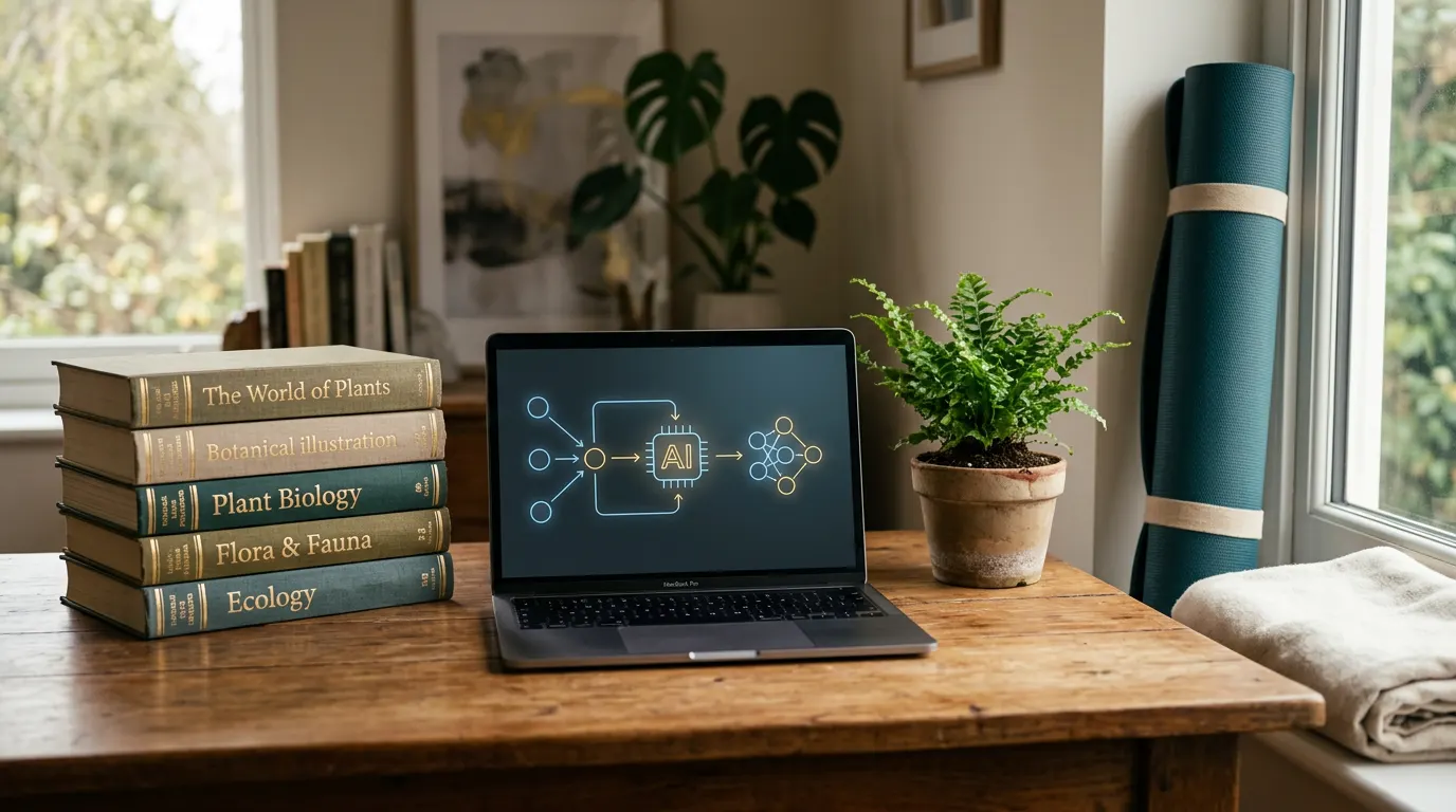 Dr. Krish at work among plants and books